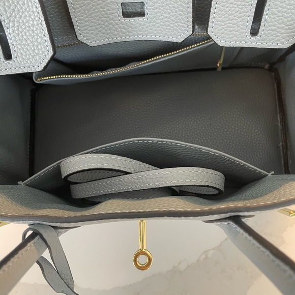 Birkin Inspired Slate Blue Satchel - Picture 11 of 11